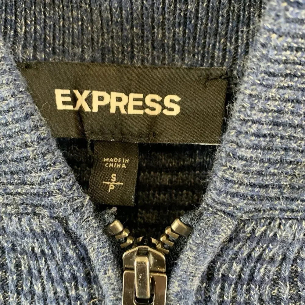 EXPRESS Men’s Jacket Sweater Knit Full Zip Long Sleeve Blue Size Small